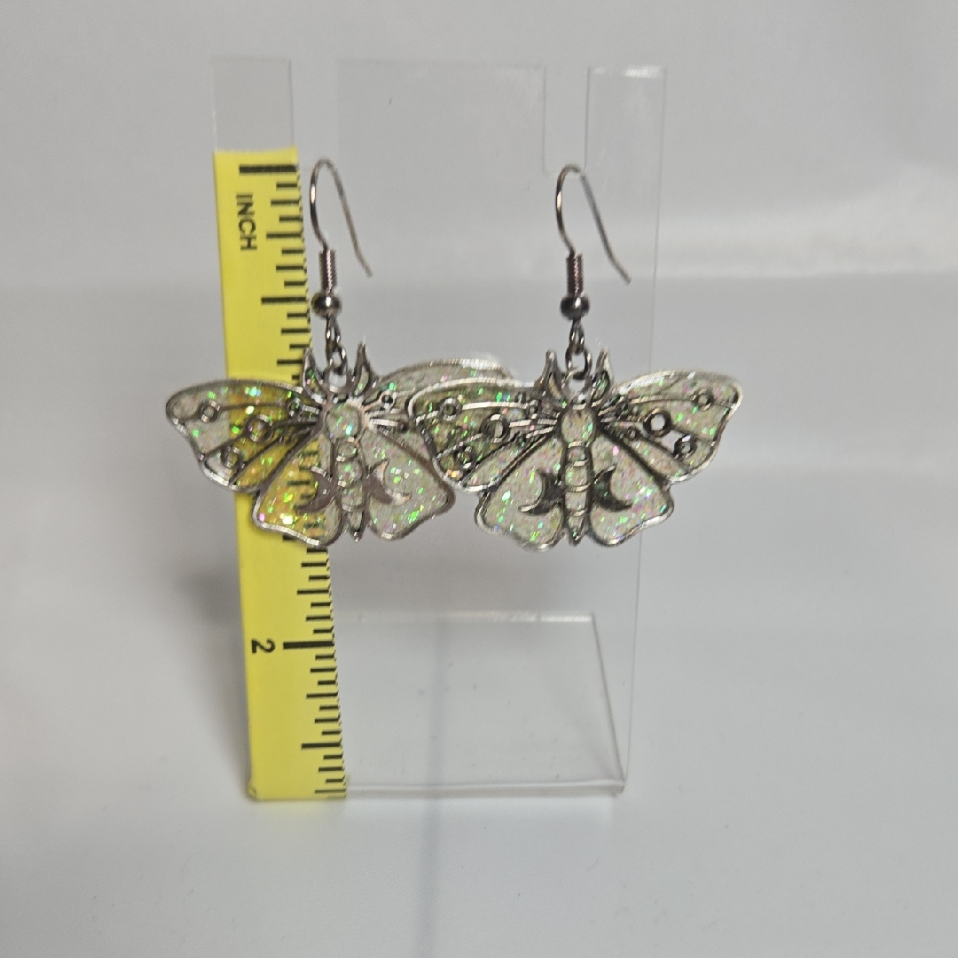 67- Shimmering Silver Moth Earrings 15$